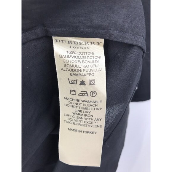 Burberry Babydoll Plaid Trim Deep V-Neck Dress Lightweight Cotton Black Large - Picture 6 of 7